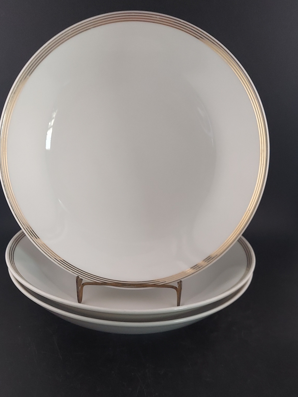 Martha Stewart Dinner Soup Bowls White Dinner Plate with Gold Trim Set O 3